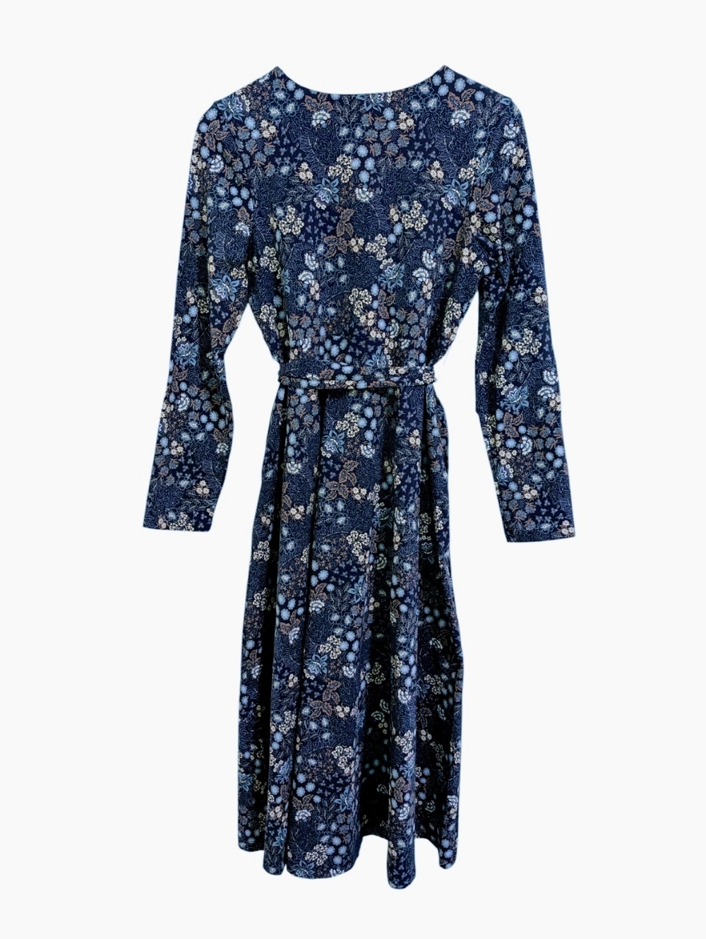 Pact Organic Cotton Floral V-Neck Midi Dress Pockets Tie Waist Blue L - Picture 3 of 8